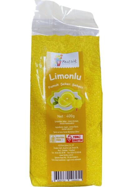 Sarı Renkli Pamuk Şeker Için Limon Aromalı Toz Şekeri - 400 gr
