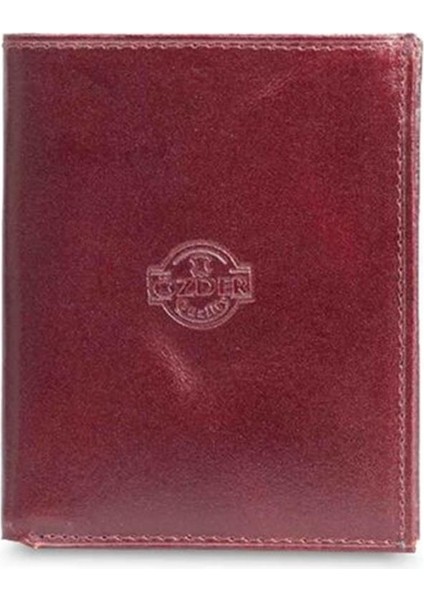 Çok Bölmeli Dikey Bordo Deri Erkek Cüzdanı