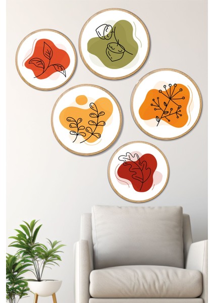Dekoratif Oval 5 Parça Çerçeve Görünümlü Mdf Tablo Seti - Artovlcllct7