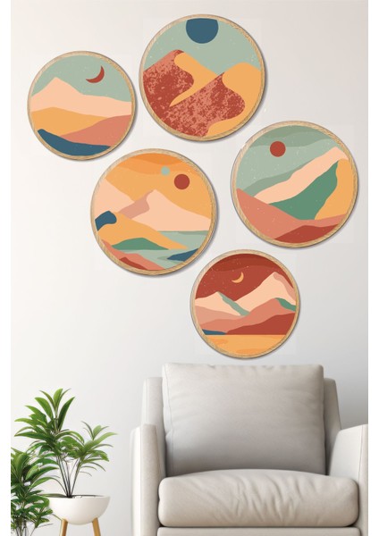 Dekoratif Oval 5 Parça Çerçeve Görünümlü Mdf Tablo Seti - Artovlcllct8