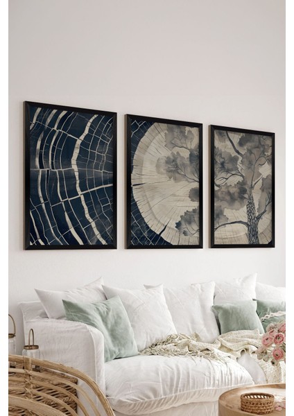 3 Parça Siyah Çerçeve Görünümlü Mdf Poster Tablo Seti - Set 8