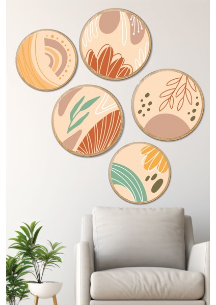 Dekoratif Oval 5 Parça Çerçeve Görünümlü Mdf Tablo Seti - Artovlcllct6