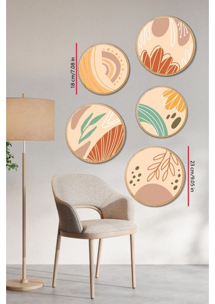 Dekoratif Oval 5 Parça Çerçeve Görünümlü Mdf Tablo Seti - Artovlcllct6