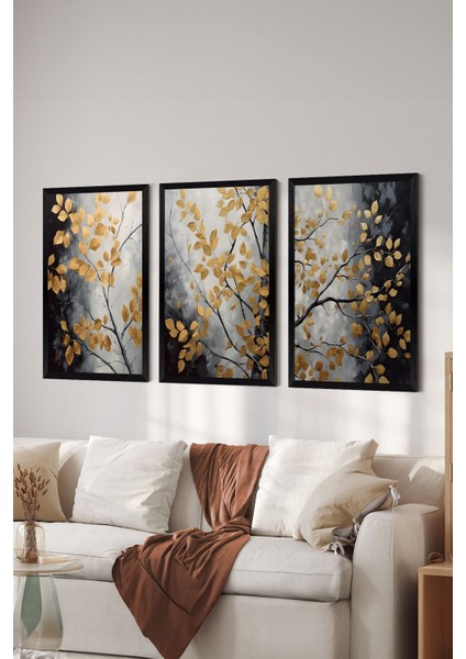 3 Parça Siyah Çerçeve Görünümlü Mdf Poster Tablo Seti - Set 5