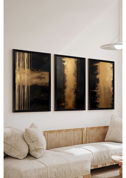 3 Parça Siyah Çerçeve Görünümlü Mdf Poster Tablo Seti - Set 3