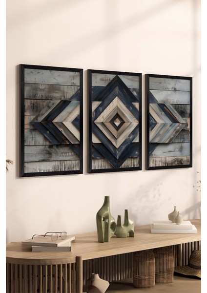 3 Parça Siyah Çerçeve Görünümlü Mdf Poster Tablo Seti - Set 6