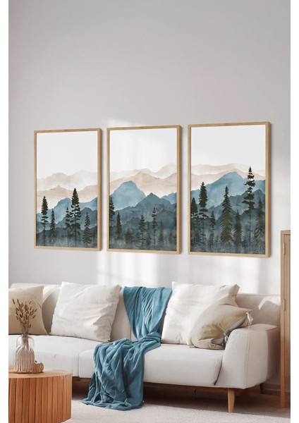 Gerçek Ahşap Çerçeveli 3 Parça 3D Poster Tablo Seti - ERSY3SET17