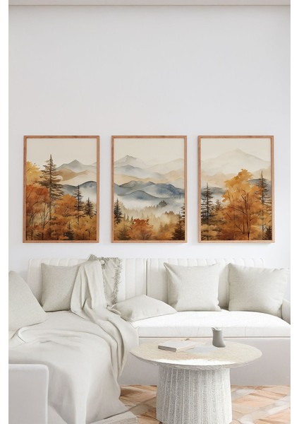 Gerçek Ahşap Çerçeveli 3 Parça 3D Poster Tablo Seti - ERSY3SET4
