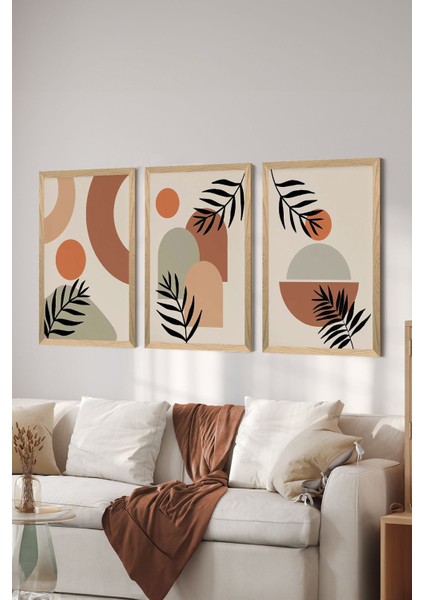 3 Parça Ahşap Çerçeve Görünümlü Mdf Tablo Seti - ERSYCRVSZ3SET21