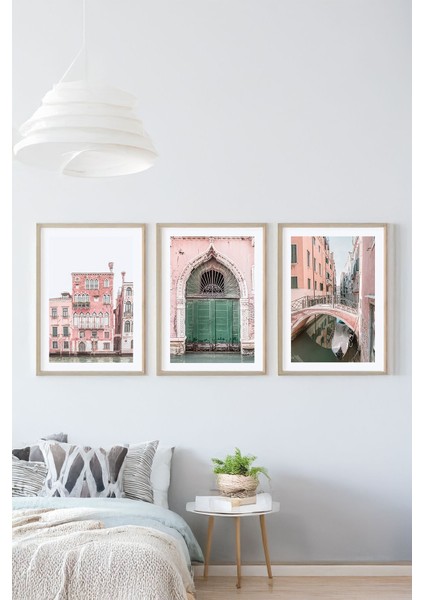 Gerçek Ahşap Çerçeveli 3 Parça 3D Poster Tablo Seti - ERSY3SET3
