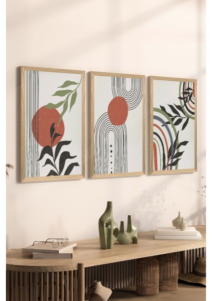 3 Parça Ahşap Çerçeve Görünümlü Mdf Tablo Seti - ERSYCRVSZ3SET22