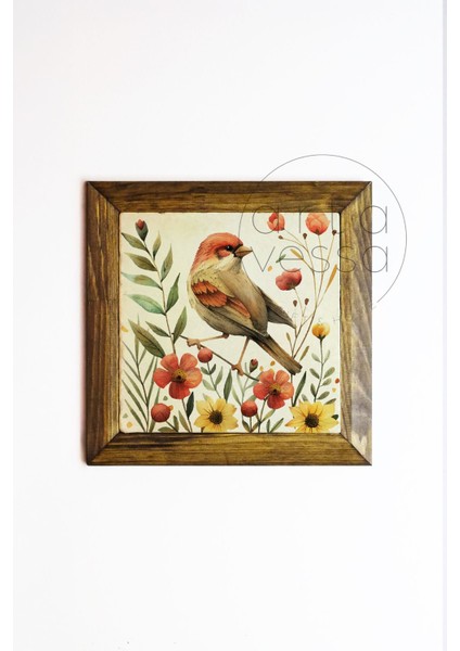 Masif Ahşap Çerçeveli Taş Tablo Pano 16 x 16 cm - Bahar ve Kuşlar 3 fiyatları