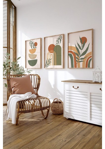 Gerçek Ahşap Çerçeveli 3 Parça 3D Poster Tablo Seti - ERSY3SET25