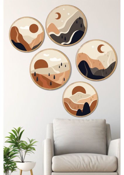 Dekoratif Oval 5 Parça Çerçeve Görünümlü Mdf Tablo Seti - Artovlcllct5