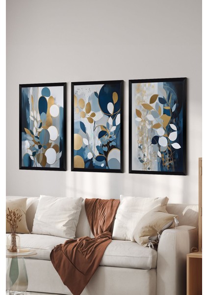 3 Parça Siyah Çerçeve Görünümlü Mdf Poster Tablo Seti - Set 13