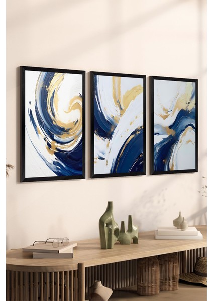 3 Parça Siyah Çerçeve Görünümlü Mdf Poster Tablo Seti - Set 22