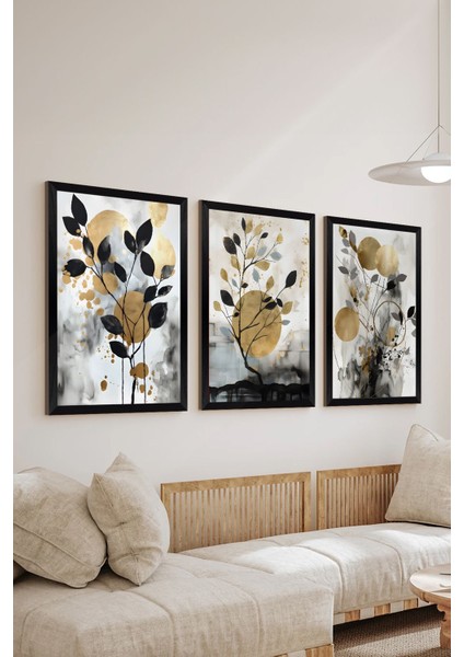 3 Parça Siyah Çerçeve Görünümlü Mdf Poster Tablo Seti - Set 27