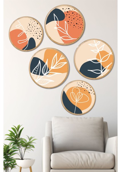 Dekoratif Oval 5 Parça Çerçeve Görünümlü Mdf Tablo Seti - Artovlcllct9