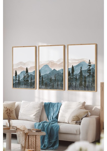 Gerçek Ahşap Çerçeveli 3 Parça 3D Poster Tablo Seti - ERSY3SET8