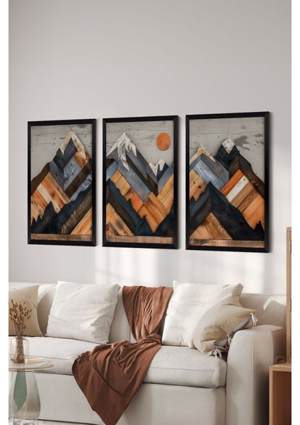 3 Parça Siyah Çerçeve Görünümlü Mdf Poster Tablo Seti - Set 21