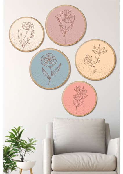 Dekoratif Oval 5 Parça Çerçeve Görünümlü Mdf Tablo Seti - Artovlcllct3