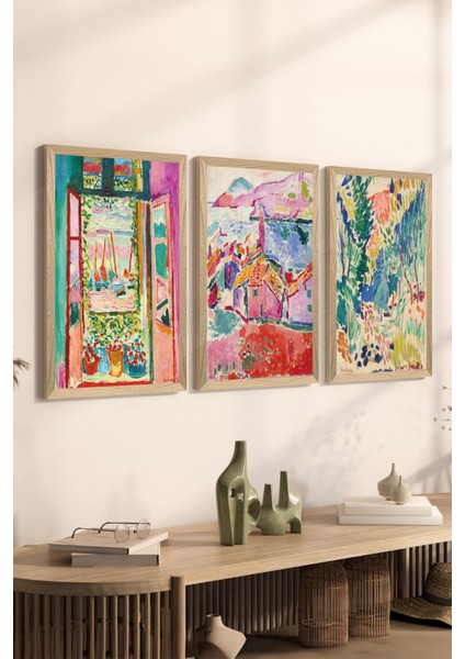 3 Parça Ahşap Çerçeve Görünümlü Mdf Tablo Seti - ERSYCRVSZ3SET14