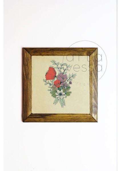 Masif Ahşap Çerçeveli Taş Tablo Pano 16 x 16 cm - Bahar ve Çiçek 6 fiyatları