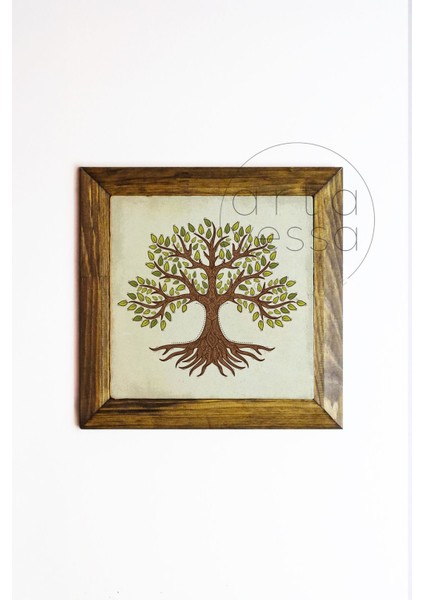 Masif Ahşap Çerçeveli Taş Tablo Pano 26 x 26 cm - Ağaç Model 6 fiyatları