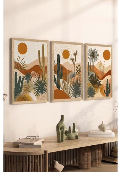 3 Parça Ahşap Çerçeve Görünümlü Mdf Tablo Seti - ERSYCRVSZ3SET10