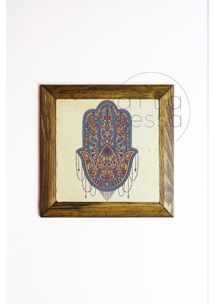 Masif Ahşap Çerçeveli Taş Tablo Pano 16 x 16 cm - Fatma Ana Eli 3