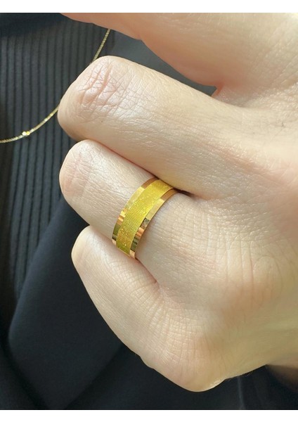 22 Ayar Altın 6 mm Düz Simli Çok Şık Alyans Yüzük