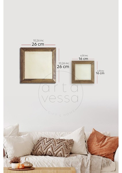Masif Ahşap Çerçeveli Taş Tablo Pano 26 x 26 cm - Ağaç Model 4