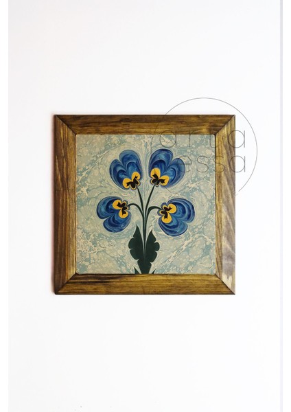 Masif Ahşap Çerçeveli Taş Tablo Pano 26 x 26 cm - Ebru Sanatı 1 fiyatları