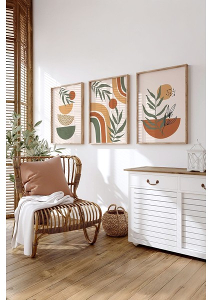 Gerçek Ahşap Çerçeveli 3 Parça 3D Poster Tablo Seti - ERSY3SET23