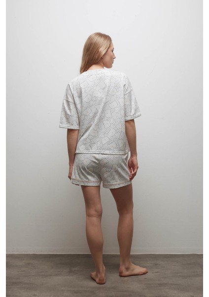 Kadın Pamuklu Kısa Kollu Gömlek Şortlu Pijama Takımı