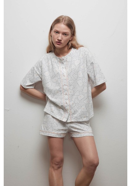 Kadın Pamuklu Kısa Kollu Gömlek Şortlu Pijama Takımı