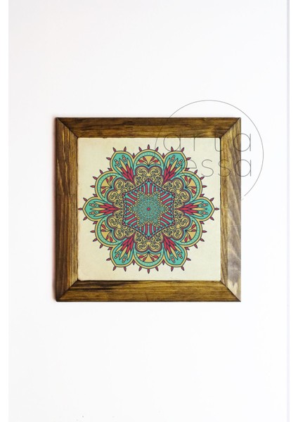 Masif Ahşap Çerçeveli Taş Tablo Pano 26 x 26 cm - Mandala 6 fiyatları
