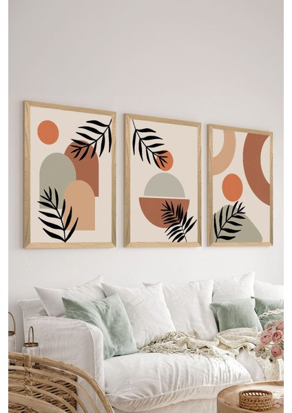 3 Parça Ahşap Çerçeve Görünümlü Mdf Tablo Seti - ERSYCRVSZ3SET26