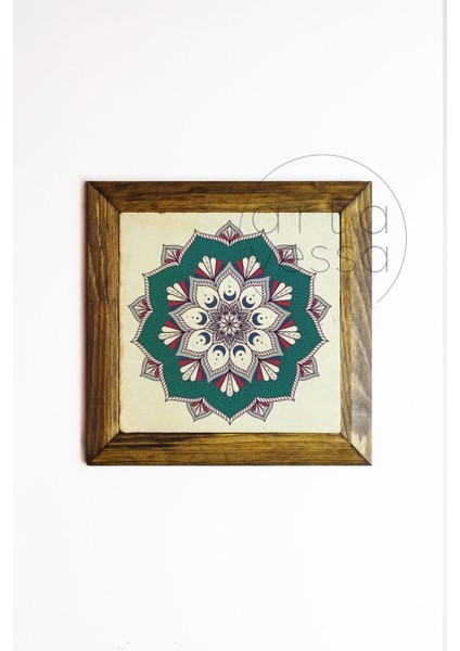 Masif Ahşap Çerçeveli Taş Tablo Pano 16 x 16 cm - Mandala 4 fiyatları
