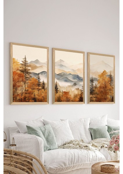 3 Parça Ahşap Çerçeve Görünümlü Mdf Tablo Seti - ERSYCRVSZ3SET4