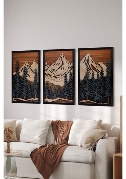 3 Parça Siyah Çerçeve Görünümlü Mdf Poster Tablo Seti - Set 9