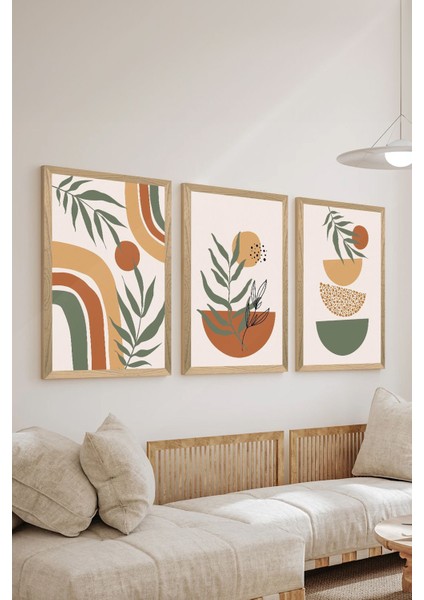 3 Parça Ahşap Çerçeve Görünümlü Mdf Tablo Seti - ERSYCRVSZ3SET23