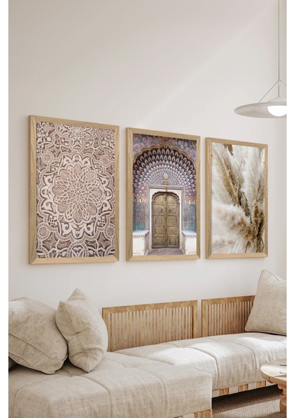 3 Parça Ahşap Çerçeve Görünümlü Mdf Tablo Seti - ERSYCRVSZ3SET7