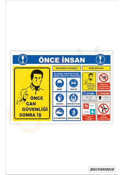 Bizerk Görsel Önce Insan Sıfır Kaza Isg Uyarı ve Ikaz Levhası 3mm Dekota Uv Baskı