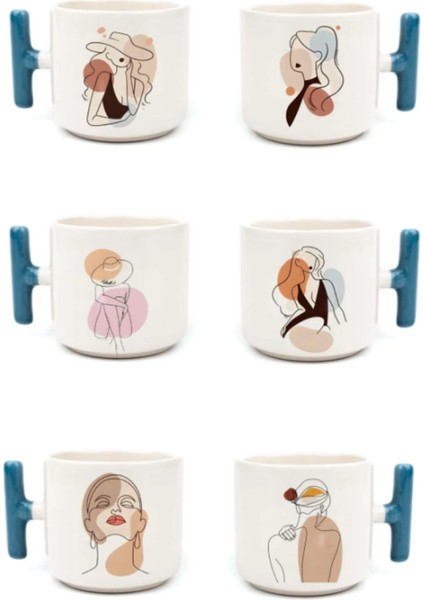 6'lı Modern Kız Art - T Kulp Kupa