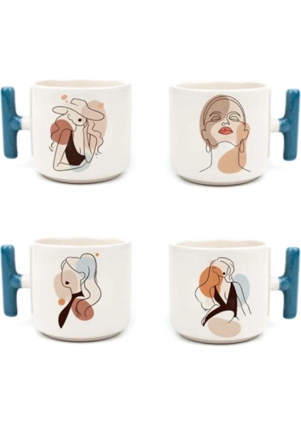 4'lü Modern Kız Art - T Kulp Kupa