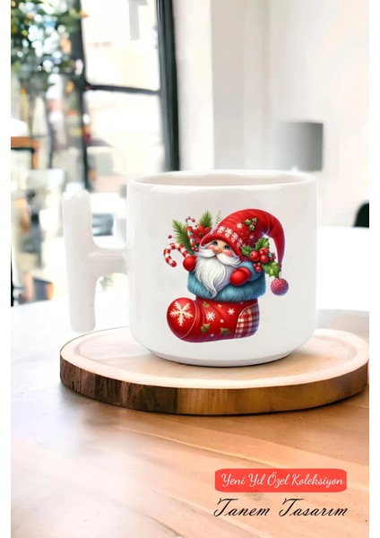 Yeni Yıl Yılbaşı Noel Tasarımlı T Kulp Seramik Kupa