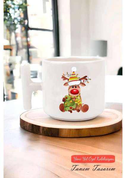 Yeni Yıl Yılbaşı Noel Tasarımlı T Kulp Seramik Kupa