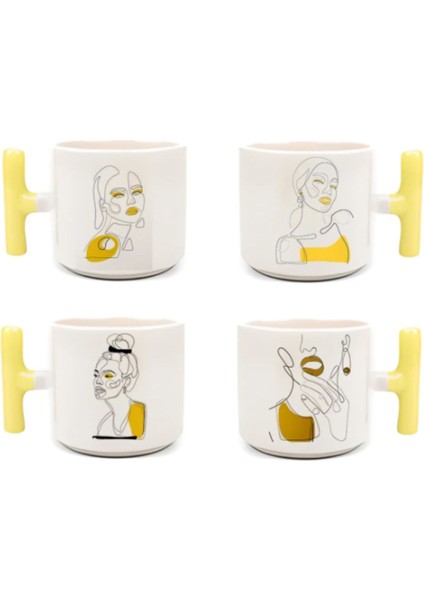 4'lü Modern Kız Art - T Kulp Kupa