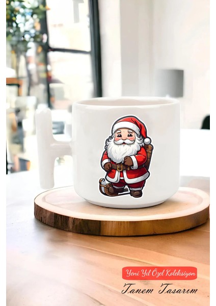 Yeni Yıl Yılbaşı Noel Tasarımlı T Kulp Seramik Kupa
